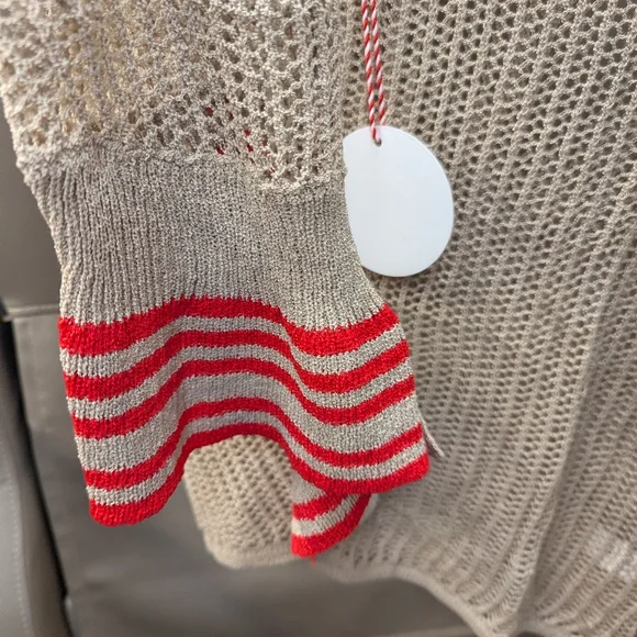 Hayden LA Crochet Crop Top L NWT • Coastal Boho Lightweight Sweater • Red Stripe - Picture 6 of 6